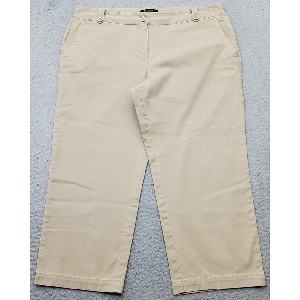 Talbots Signature Capri Pants Womens Petite 14P Tan Straight Leg Slash Pocket